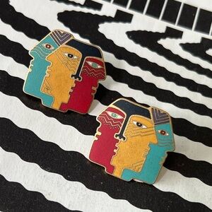 Vintage Laurel Burch earrings 80s earrings faces￼